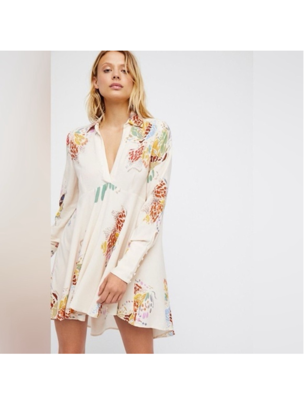 Free People Field of Butterflies Ivory Cream Tunic Dress Size M - Picture 4 of 10